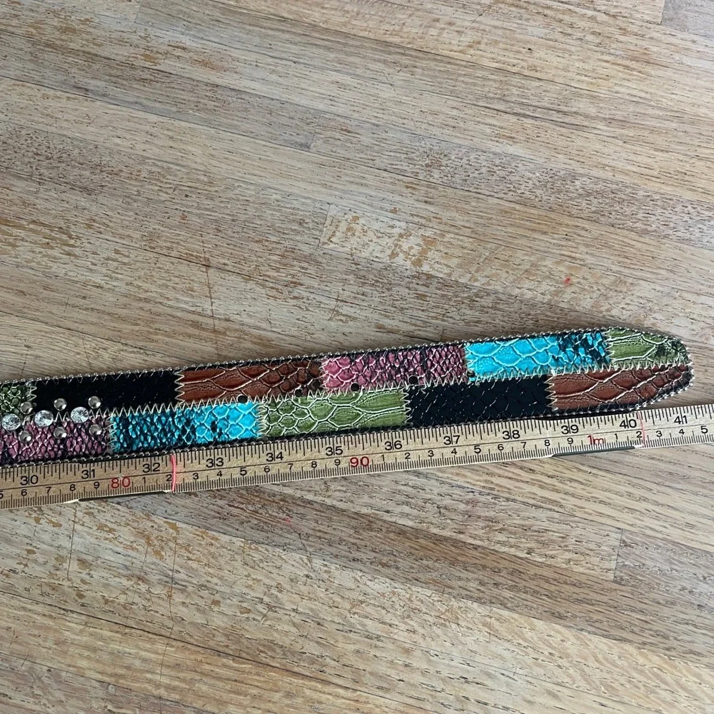 Guess Womens Patchwork Snakeskin Studded Rhinestone Belt Multi Color McBling M
